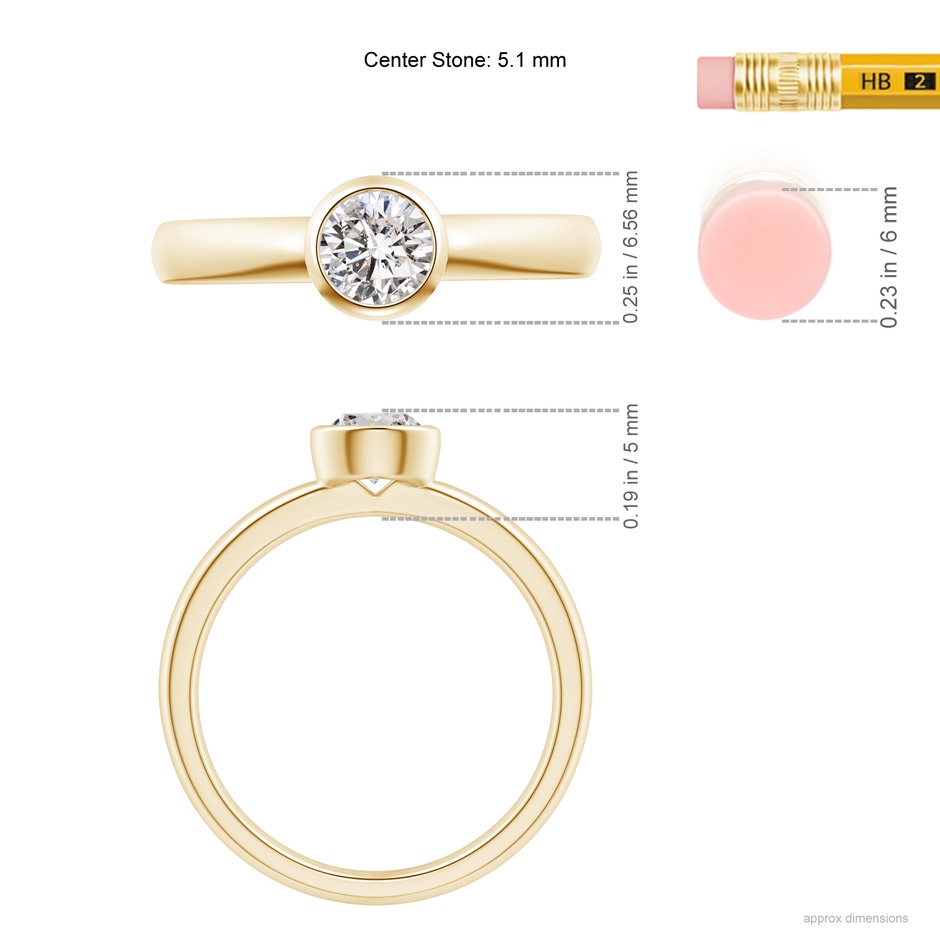 5.1mm IJI1I2 Bezel-Set Solitaire Round Diamond Stackable Ring in 9K Yellow Gold ruler
