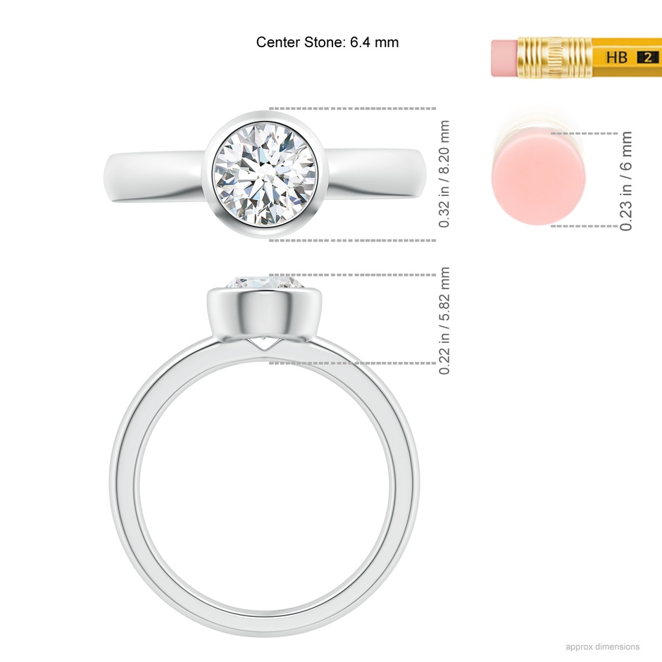 6.4mm GVS2 Bezel-Set Solitaire Round Diamond Stackable Ring in P950 Platinum ruler