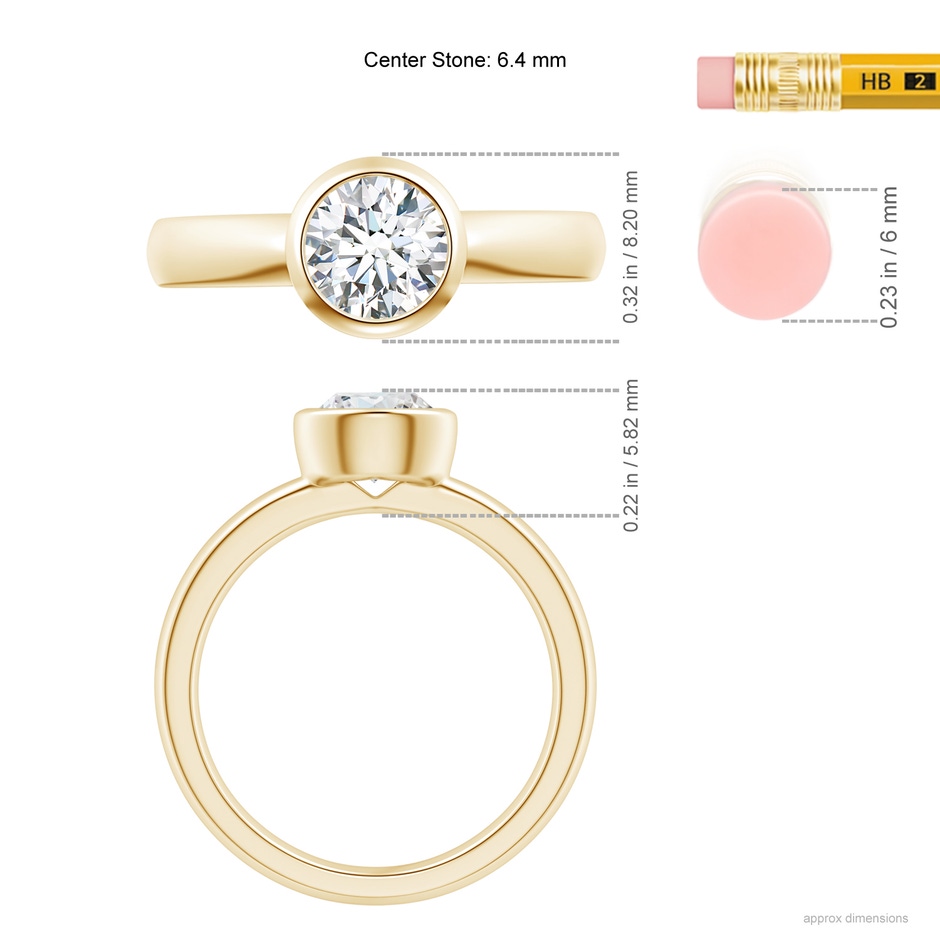 6.4mm GVS2 Bezel-Set Solitaire Round Diamond Stackable Ring in Yellow Gold ruler