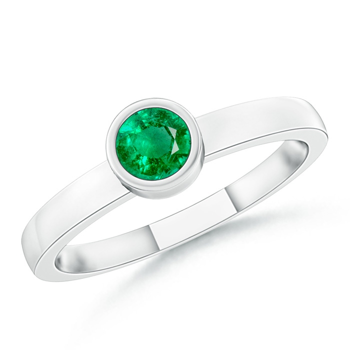 3.5mm AAA Bezel-Set Solitaire Round Emerald Stackable Ring in White Gold
