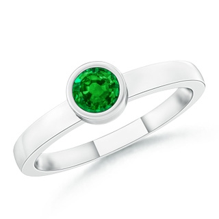 3.5mm AAAA Bezel-Set Solitaire Round Emerald Stackable Ring in White Gold