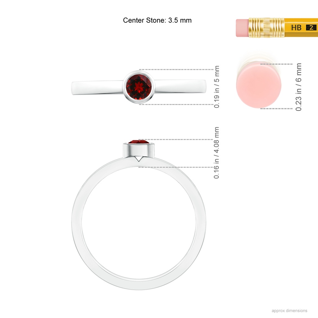 3.5mm AAAA Bezel-Set Solitaire Round Garnet Stackable Ring in White Gold Ruler