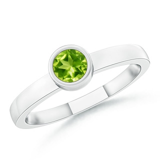 3.5mm AAA Bezel-Set Solitaire Round Peridot Stackable Ring in White Gold