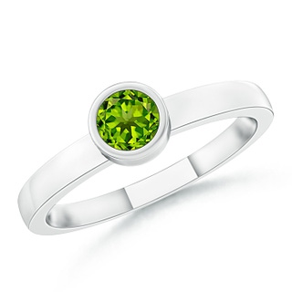 3.5mm AAAA Bezel-Set Solitaire Round Peridot Stackable Ring in White Gold
