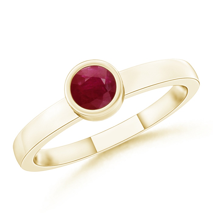 3.5mm A Bezel-Set Solitaire Round Ruby Stackable Ring in Yellow Gold 