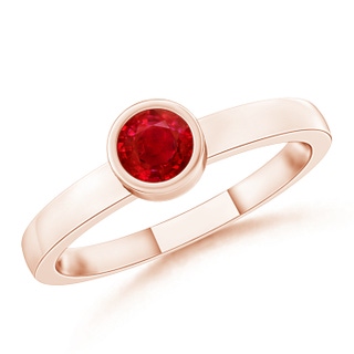 3.5mm AAA Bezel-Set Solitaire Round Ruby Stackable Ring in Rose Gold