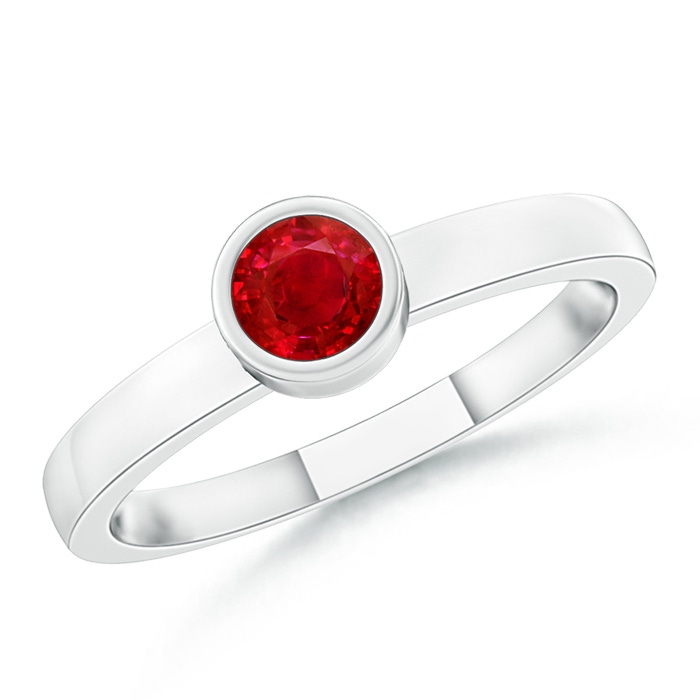 3.5mm AAA Bezel-Set Solitaire Round Ruby Stackable Ring in White Gold