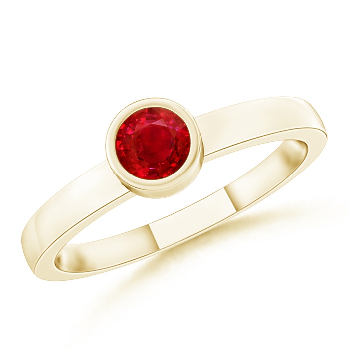 3.5mm AAA Bezel-Set Solitaire Round Ruby Stackable Ring in Yellow Gold 