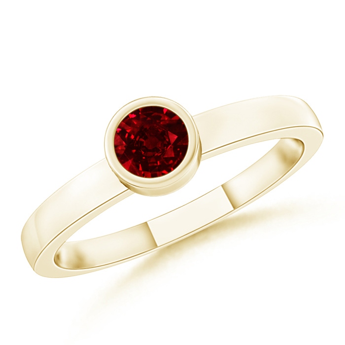 3.5mm AAAA Bezel-Set Solitaire Round Ruby Stackable Ring in Yellow Gold 