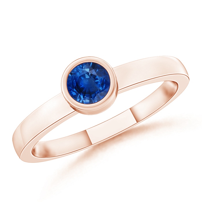 3.5mm AAA Bezel-Set Solitaire Round Blue Sapphire Stackable Ring in Rose Gold 