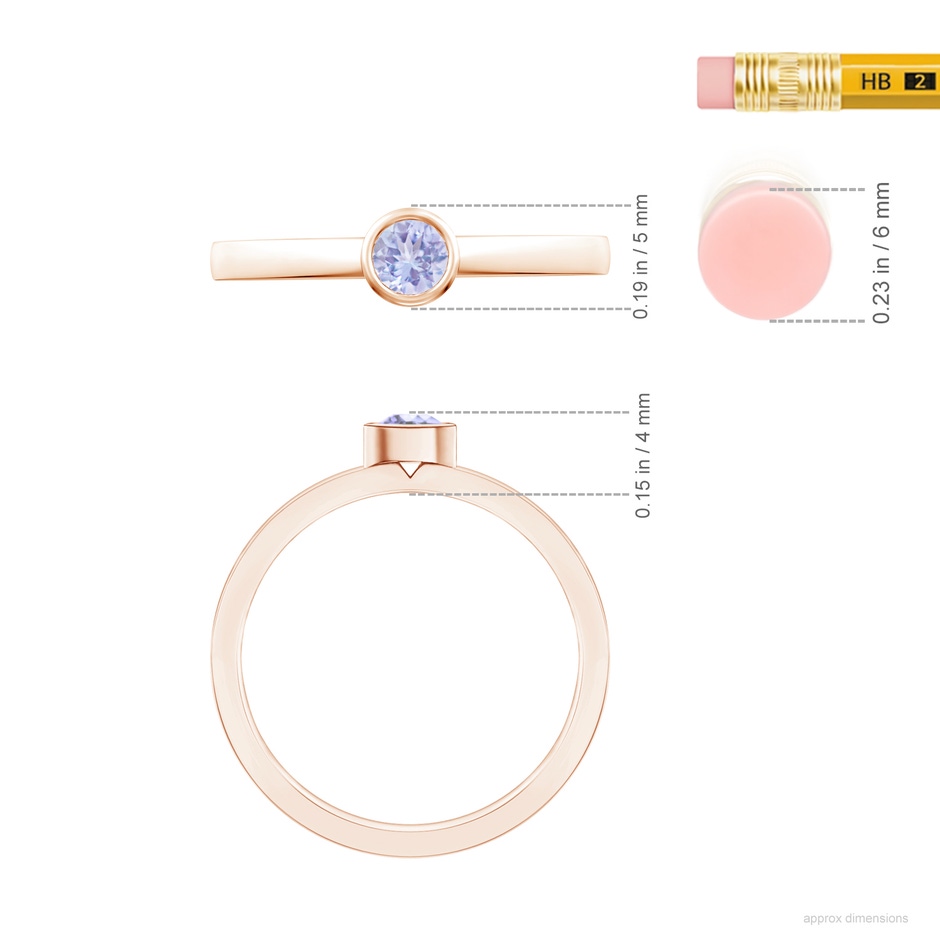 3.5mm A Bezel-Set Solitaire Round Tanzanite Stackable Ring in 18K Rose Gold ruler