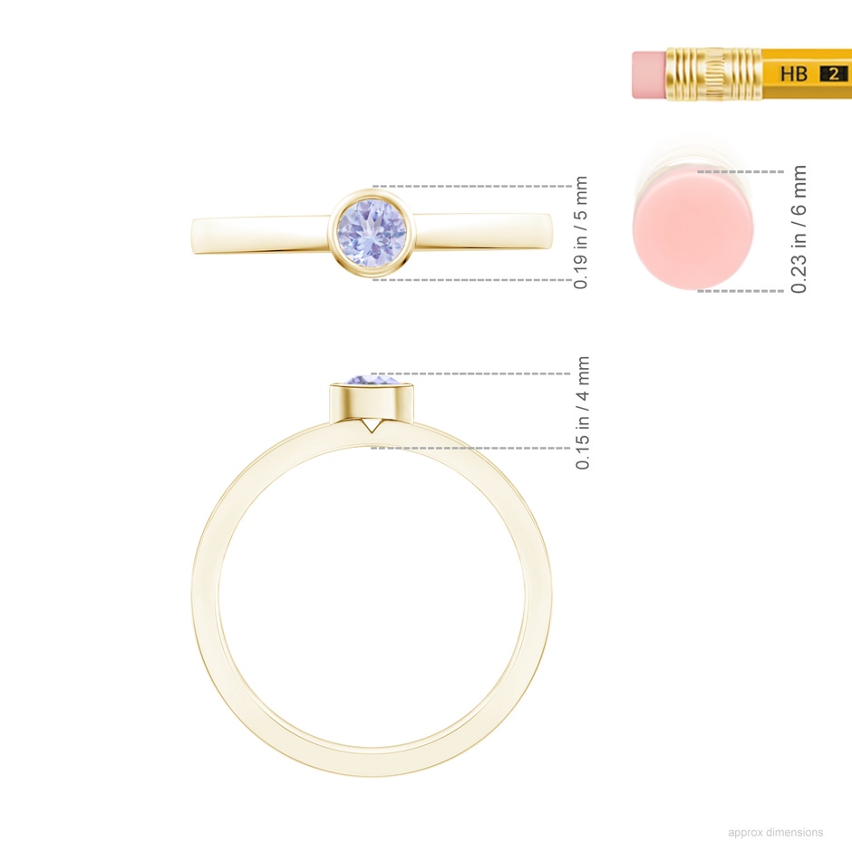 3.5mm A Bezel-Set Solitaire Round Tanzanite Stackable Ring in Yellow Gold ruler