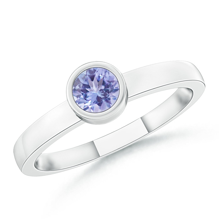 3.5mm AA Bezel-Set Solitaire Round Tanzanite Stackable Ring in 18K White Gold 