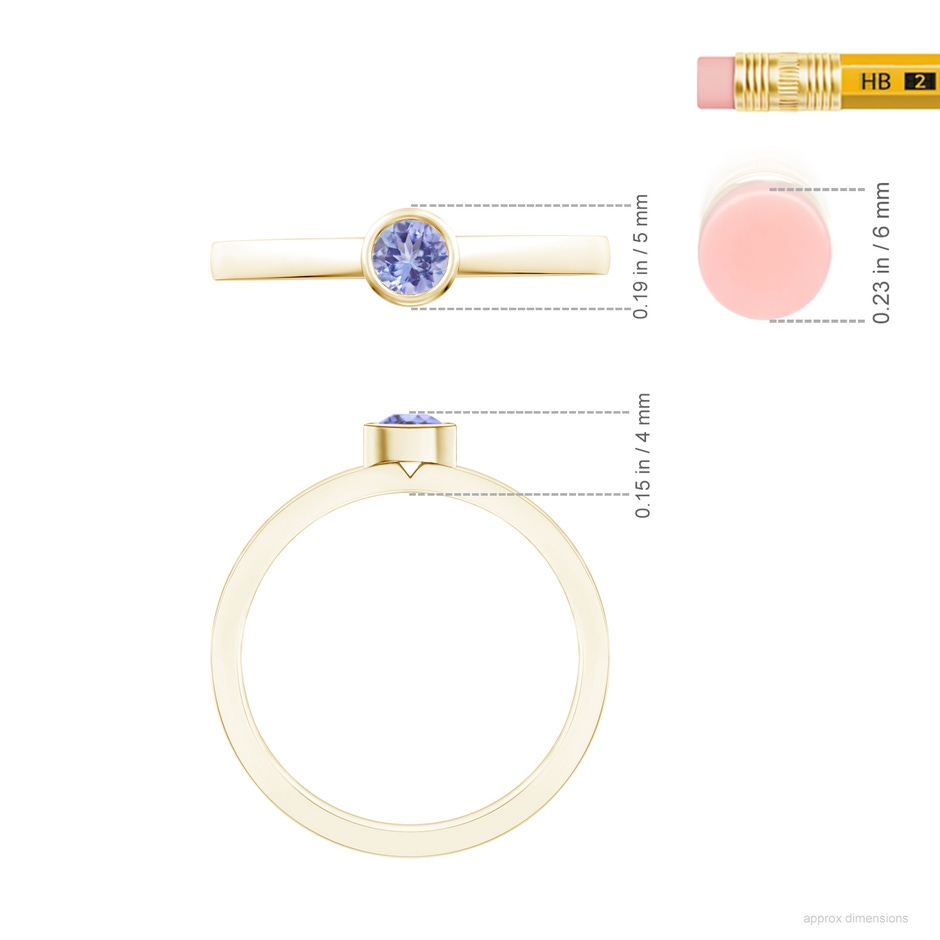 3.5mm AA Bezel-Set Solitaire Round Tanzanite Stackable Ring in 18K Yellow Gold ruler
