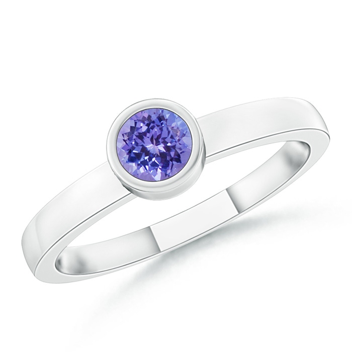 3.5mm AAA Bezel-Set Solitaire Round Tanzanite Stackable Ring in 18K White Gold 