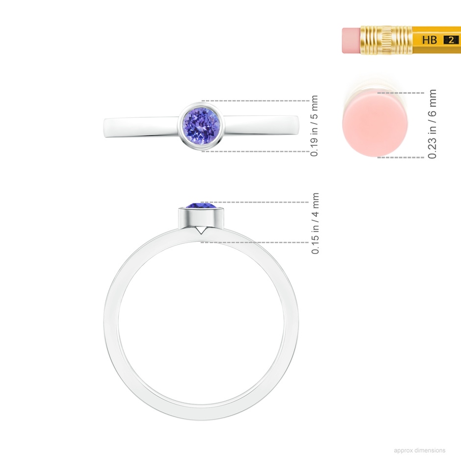 3.5mm AAA Bezel-Set Solitaire Round Tanzanite Stackable Ring in 18K White Gold ruler