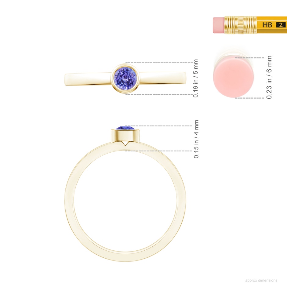3.5mm AAA Bezel-Set Solitaire Round Tanzanite Stackable Ring in Yellow Gold ruler