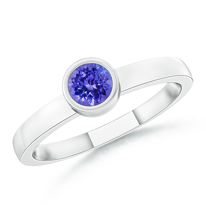 3.5mm AAAA Bezel-Set Solitaire Round Tanzanite Stackable Ring in P950 Platinum 