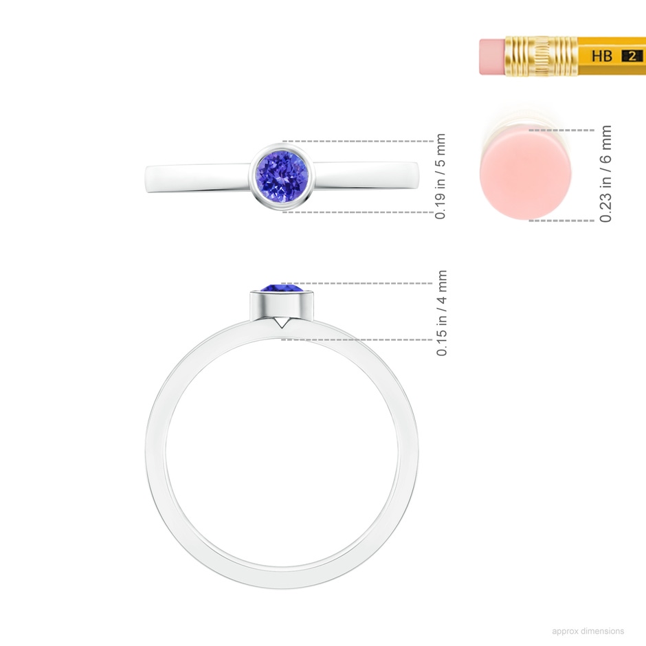 3.5mm AAAA Bezel-Set Solitaire Round Tanzanite Stackable Ring in P950 Platinum ruler