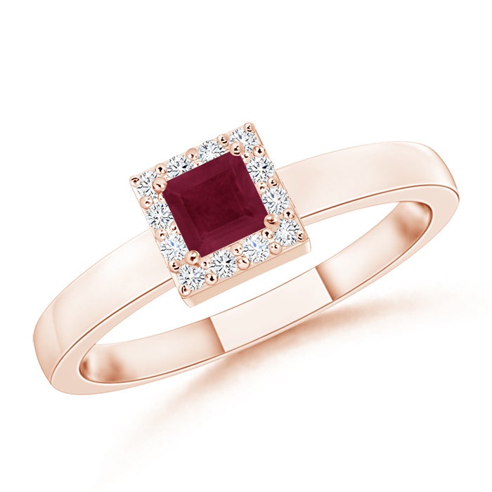 Square Ruby Halo Promise Ring with Diamonds