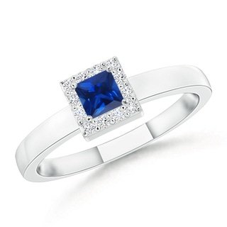 3mm AAAA Square Sapphire Halo Promise Ring with Diamonds in White Gold