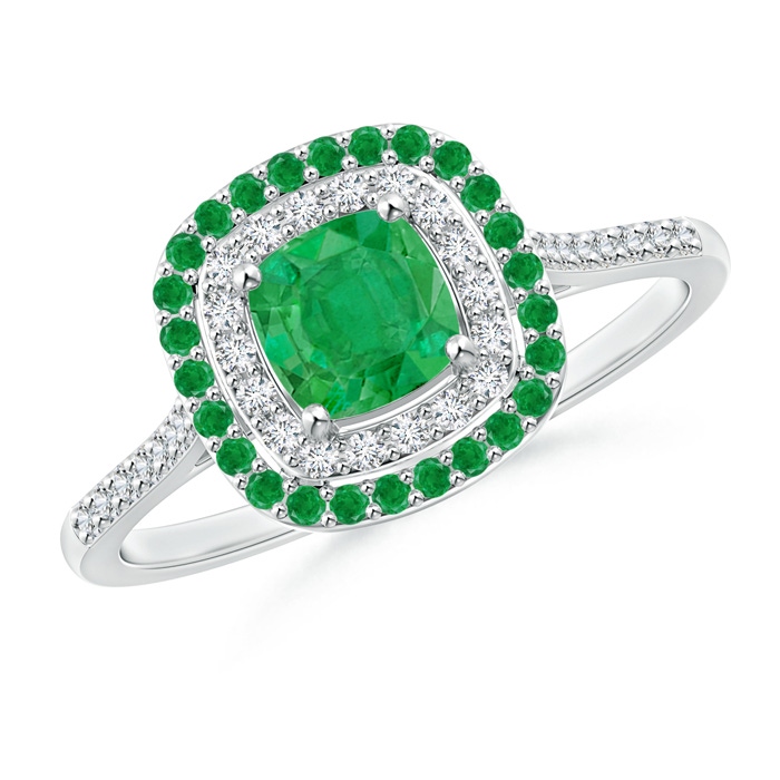 5mm AA Emerald and Diamond Double Halo Ring in P950 Platinum 