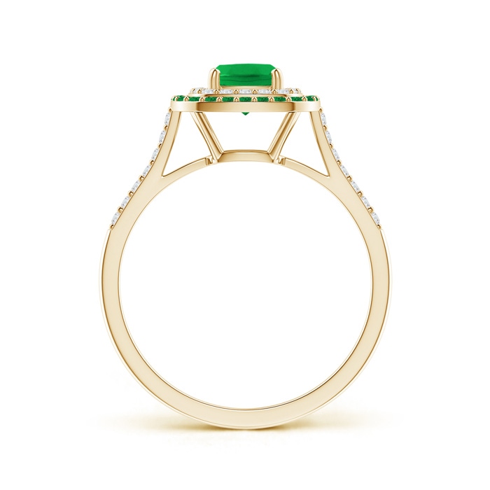 5mm AAA Emerald and Diamond Double Halo Ring in Yellow Gold product image