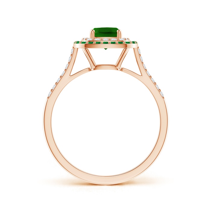 5mm AAAA Emerald and Diamond Double Halo Ring in Rose Gold product image
