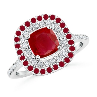 6mm AA Ruby and Diamond Double Halo Ring in 9K White Gold
