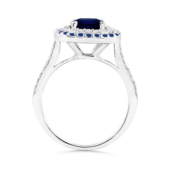 6mm AAA Sapphire and Diamond Double Halo Ring in White Gold product image