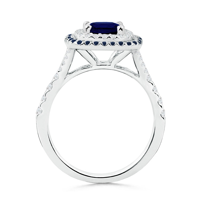 6.5mm AA Blue Sapphire and Diamond Double Halo Ring in P950 Platinum product image