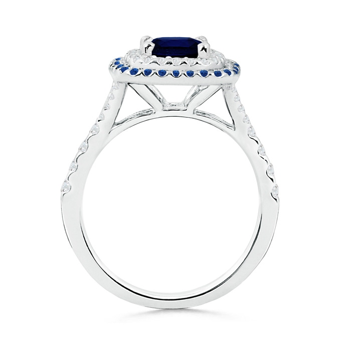 Blue Sapphire and Diamond Double Halo Ring | Angara