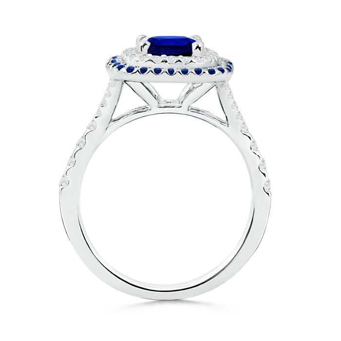 6.5mm AAAA Blue Sapphire and Diamond Double Halo Ring in P950 Platinum product image