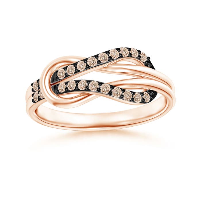 1.3mm A Encrusted Coffee Diamond Infinity Love Knot Ring in Rose Gold