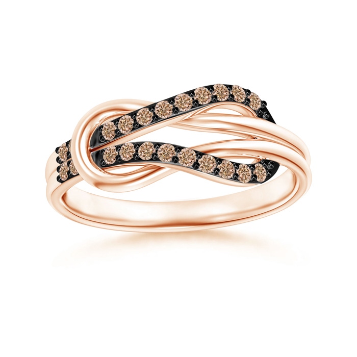 1.3mm AA Encrusted Coffee Diamond Infinity Love Knot Ring in Rose Gold 