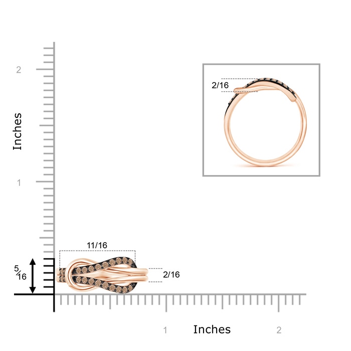 1.3mm AA Encrusted Coffee Diamond Infinity Love Knot Ring in Rose Gold ruler