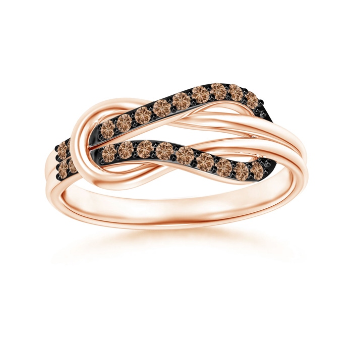 1.3mm AAA Encrusted Coffee Diamond Infinity Love Knot Ring in Rose Gold 