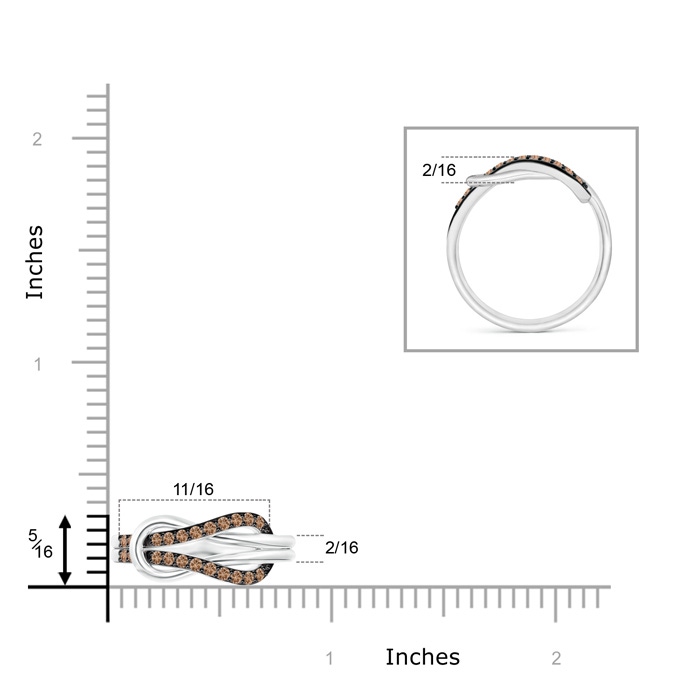 1.3mm AAA Encrusted Coffee Diamond Infinity Love Knot Ring in White Gold ruler