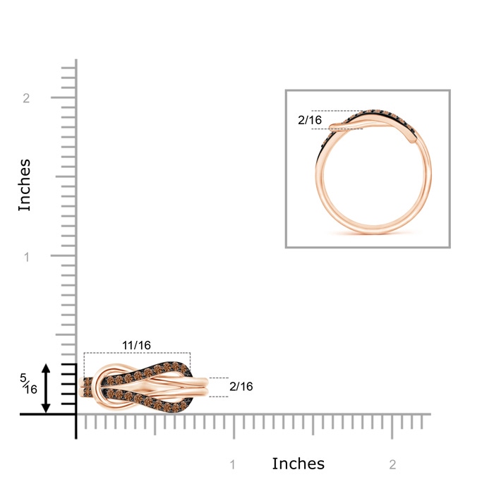 1.3mm AAAA Encrusted Coffee Diamond Infinity Love Knot Ring in Rose Gold Ruler