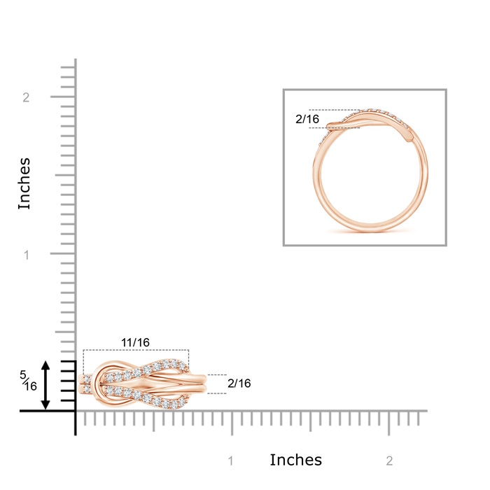 1.3mm GVS2 Encrusted Diamond Infinity Love Knot Ring in Rose Gold ruler