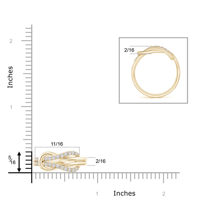 1.3mm GVS2 Encrusted Diamond Infinity Love Knot Ring in Yellow Gold ruler