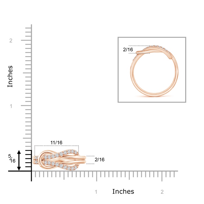 1.3mm HSI2 Encrusted Diamond Infinity Love Knot Ring in Rose Gold ruler