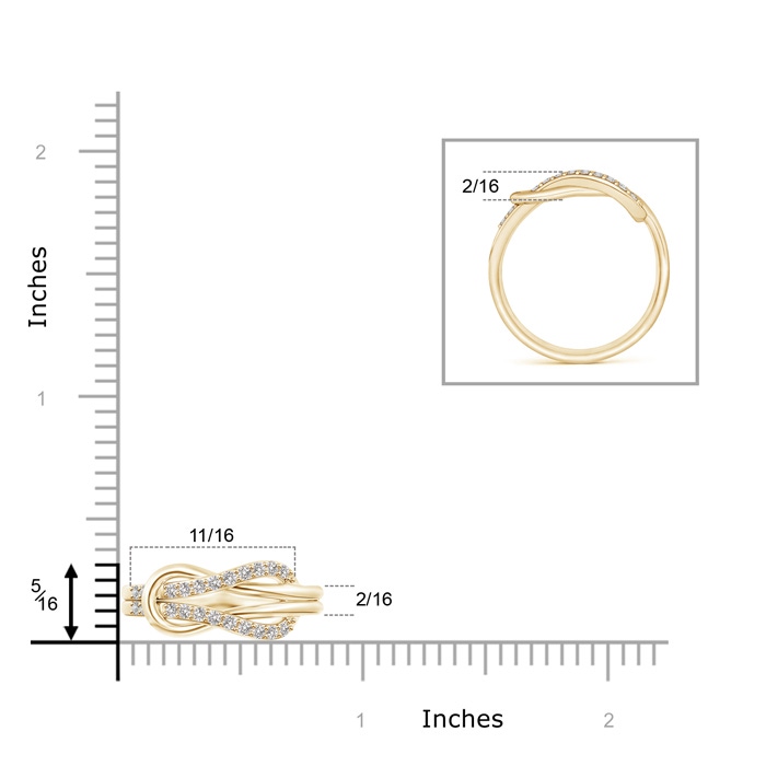 1.3mm IJI1I2 Encrusted Diamond Infinity Love Knot Ring in Yellow Gold ruler