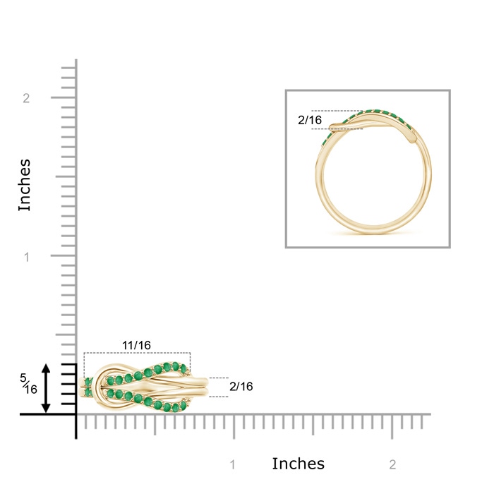 1.3mm A Encrusted Emerald Infinity Love Knot Ring in Yellow Gold ruler