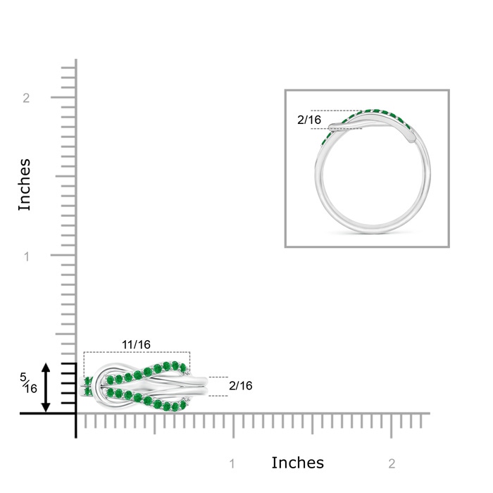 1.3mm AA Encrusted Emerald Infinity Love Knot Ring in White Gold ruler