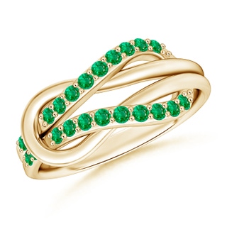 1.3mm AAA Encrusted Emerald Infinity Love Knot Ring in Yellow Gold