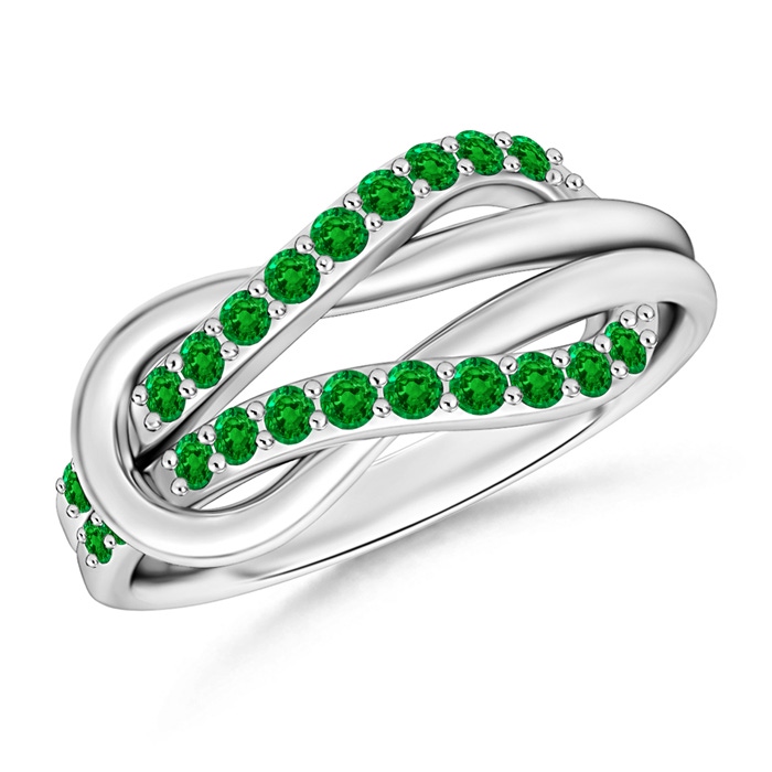 1.3mm AAAA Encrusted Emerald Infinity Love Knot Ring in 10K White Gold