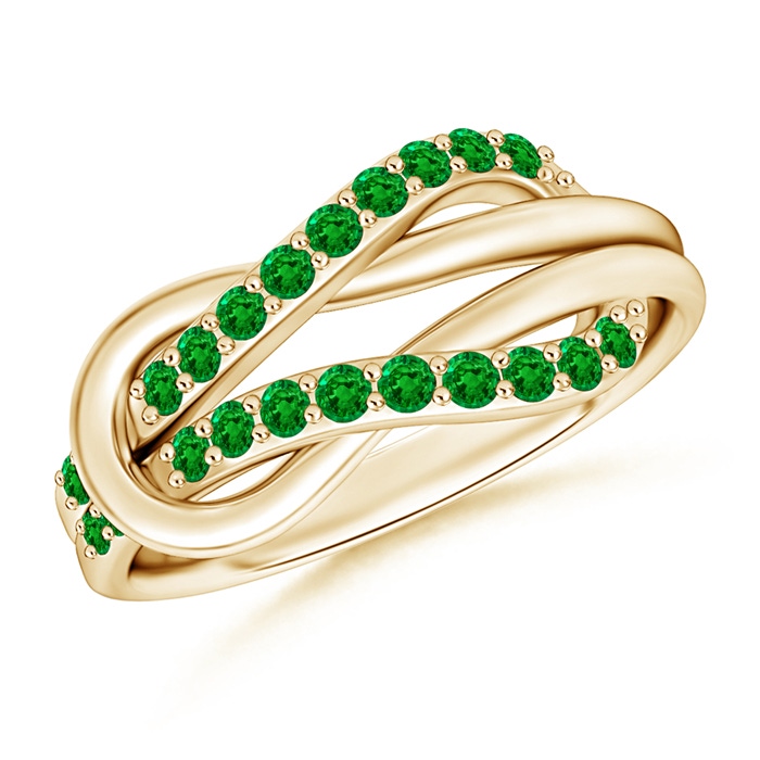 1.3mm AAAA Encrusted Emerald Infinity Love Knot Ring in Yellow Gold