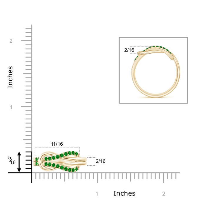 1.3mm AAAA Encrusted Emerald Infinity Love Knot Ring in Yellow Gold ruler