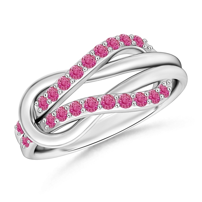 1.3mm AAA Encrusted Pink Sapphire Infinity Love Knot Ring in White Gold